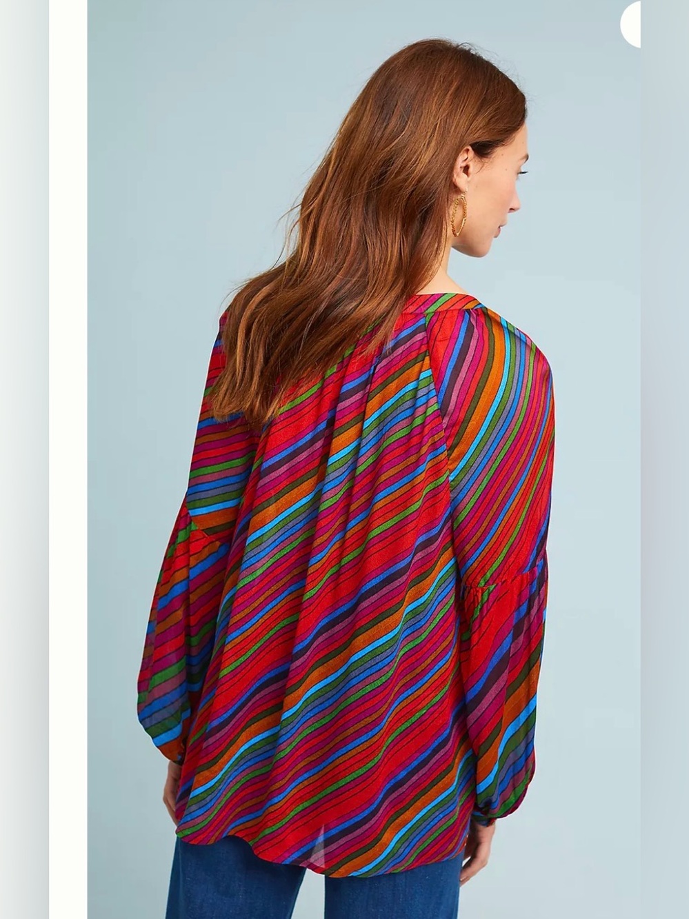 Anthropologie retro striped multicolor flowy peasant semi-sheer top- M - Picture 3 of 15